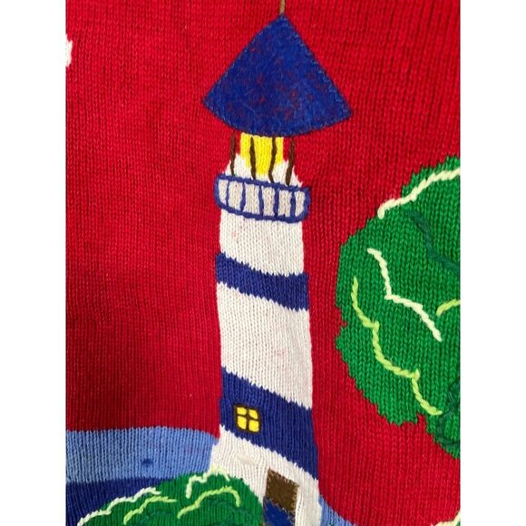 Quacker Factory Knit Sweater 2x Red Sequin Vtg Lighthouse Retro Classic Preppy - Picture 10 of 15